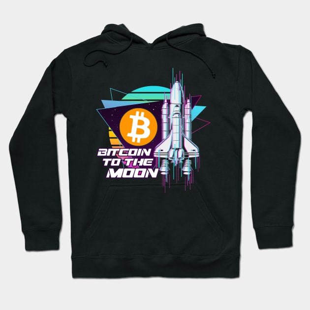 Bitcoin to the Moon Digital Crypto BTC Retro Spaceship Hoodie by TheBeardComic